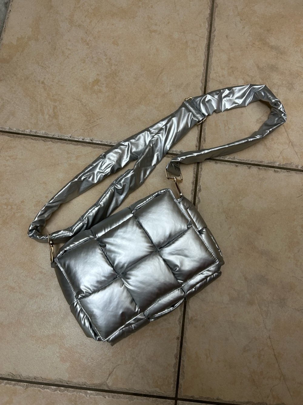 Cool Silver Padded Puffer Shoulder Bag